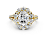 Yellow gold Oval Halo Split Shank Diamond Engagement Ring with Pave Band and Four-Prong Setting_53