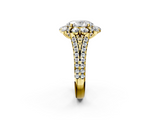 Yellow gold Oval Halo Split Shank Diamond Engagement Ring with Pave Band and Four-Prong Setting_55