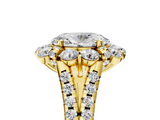 Yellow gold Oval Halo Split Shank Diamond Engagement Ring with Pave Band and Four-Prong Setting_58
