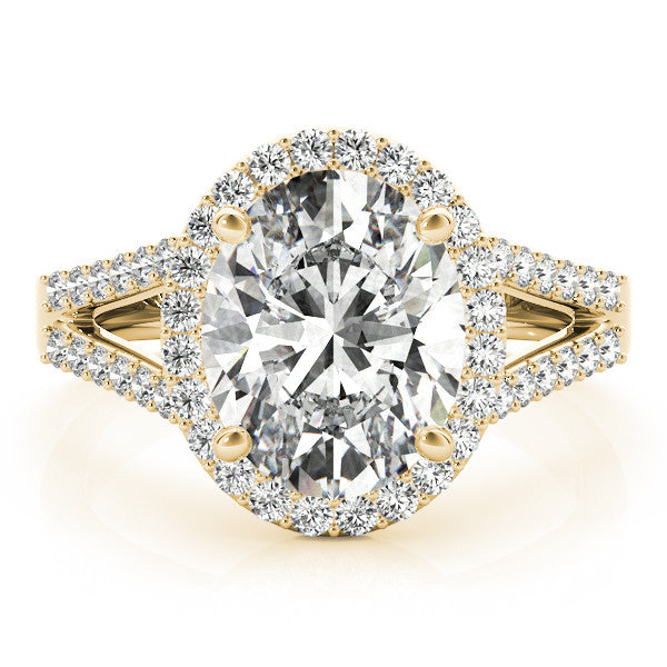 Yellow gold Oval Halo Split Shank Diamond Ring with Four-Prong Setting 1