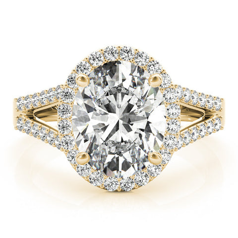 Yellow gold Oval Halo Split Shank Diamond Ring with Four-Prong Setting 1