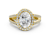Yellow gold Oval Halo Split Shank Diamond Ring with Four-Prong Setting_34