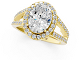 Yellow gold Oval Halo Split Shank Diamond Ring with Four-Prong Setting_35