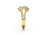 Yellow gold Oval Halo Split Shank Diamond Ring with Four-Prong Setting_36