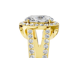 Yellow gold Oval Halo Split Shank Diamond Ring with Four-Prong Setting_39