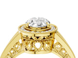 Yellow gold Oval Halo Split Shank Diamond Ring with Milgrain Prong Setting_10