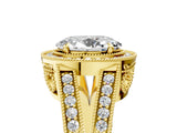 Yellow gold Oval Halo Split Shank Diamond Ring with Milgrain Prong Setting_11