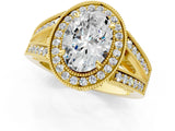 Yellow gold Oval Halo Split Shank Diamond Ring with Milgrain Prong Setting_7