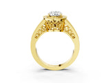 Yellow gold Oval Halo Split Shank Diamond Ring with Milgrain Prong Setting_9