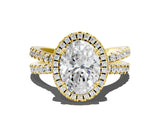 Yellow gold Oval Halo Split Shank Diamond Ring with Pavé Setting_26