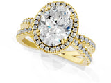 Yellow gold Oval Halo Split Shank Diamond Ring with Pavé Setting_27