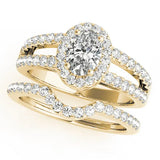 Yellow gold Oval Halo Split Shank Diamond Ring with Prong Setting 1