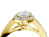 Yellow gold Oval Halo Split Shank Diamond Ring with Prong Setting_23