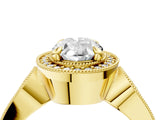Yellow gold Oval Halo Split Shank Milgrain Diamond Ring_22