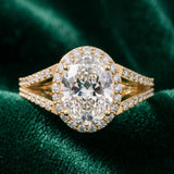 Yellow gold Oval Halo Split Shank Pave Diamond Ring with Four-Prong Setting_15