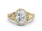 Yellow gold Oval Halo Split Shank Pave Diamond Ring with Four-Prong Setting_49