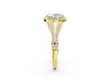 Yellow gold Oval Halo Split Shank Pave Diamond Ring with Four-Prong Setting_51