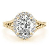 Yellow gold Oval Halo Split Shank Twisted Band Prong Set Ring 1