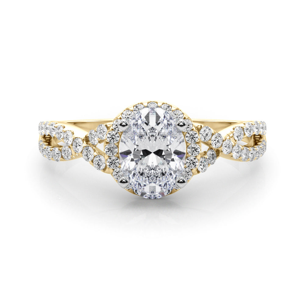 Yellow gold Oval Halo Twist Band Solitaire Prong Setting Ring 1