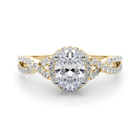 Yellow gold Oval Halo Twist Band Solitaire Prong Setting Ring 1