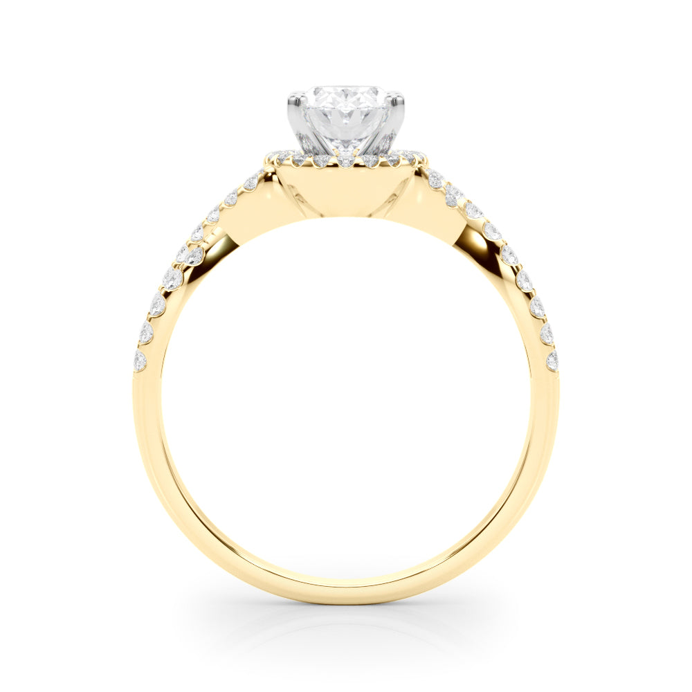 Yellow gold Oval Halo Twist Band Solitaire Prong Setting Ring 2