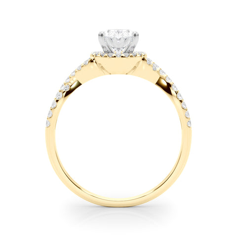 Yellow gold Oval Halo Twist Band Solitaire Prong Setting Ring 2