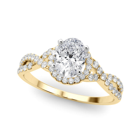 Yellow gold Oval Halo Twist Band Solitaire Prong Setting Ring