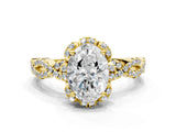 Yellow gold Oval Halo Twist Band Solitaire Ring with Six-Prong Setting_32