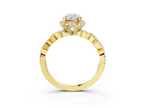 Yellow gold Oval Halo Twist Band Solitaire Ring with Six-Prong Setting_35