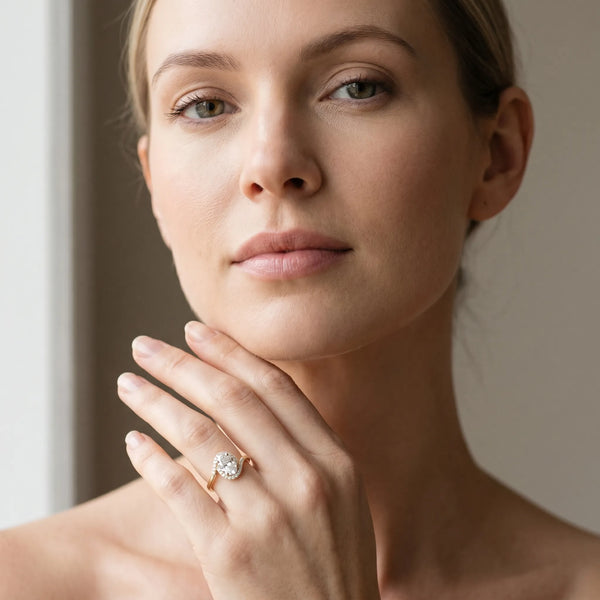 Yellow gold Oval Halo Twist Band with Four-Prong Setting