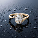Yellow gold Oval Halo Twist Band with Four-Prong Setting_25
