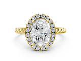 Yellow gold Oval Halo Twisted Band Four-Prong Diamond Ring_20