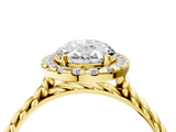 Yellow gold Oval Halo Twisted Band Four-Prong Diamond Ring_24