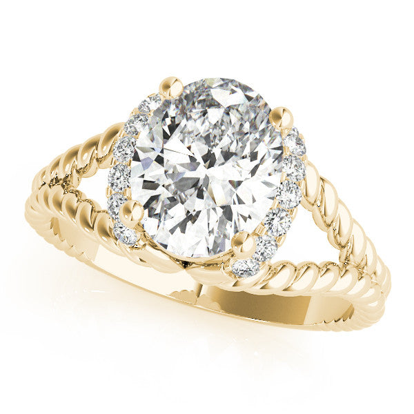 Yellow gold Oval Halo Twisted Band Four-Prong Ring