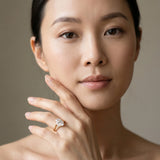 Yellow gold Oval Halo Twisted Band Four-Prong Ring_13