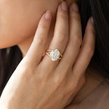 Yellow gold Oval Halo Twisted Band Four-Prong Ring_14
