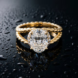 Yellow gold Oval Halo Twisted Band Four-Prong Ring_15