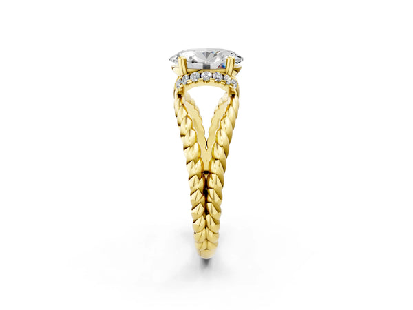 Yellow gold Oval Halo Twisted Band Four-Prong Ring