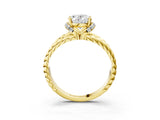 Yellow gold Oval Halo Twisted Band Four-Prong Ring_39
