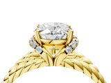 Yellow gold Oval Halo Twisted Band Four-Prong Ring_40
