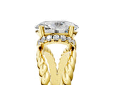 Yellow gold Oval Halo Twisted Band Four-Prong Ring_41
