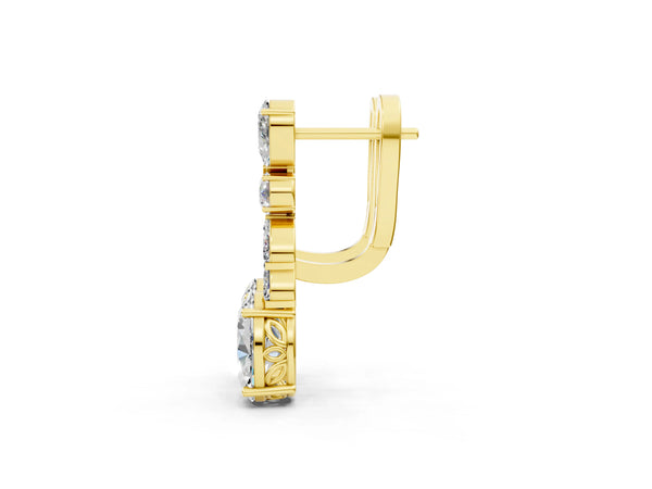 Yellow gold Oval, Marquise and Round Diamond Huggie Drop Earrings