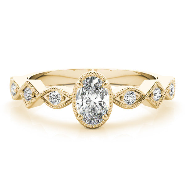 Yellow gold Oval Milgrain Marquise Diamond Twist Band Ring 1