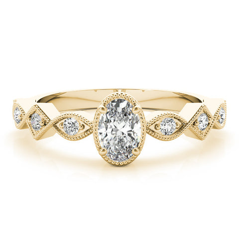 Yellow gold Oval Milgrain Marquise Diamond Twist Band Ring 1