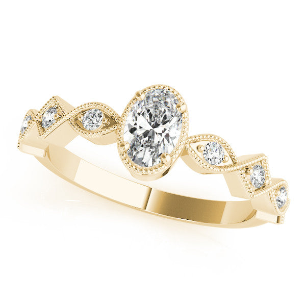 Yellow gold Oval Milgrain Marquise Diamond Twist Band Ring