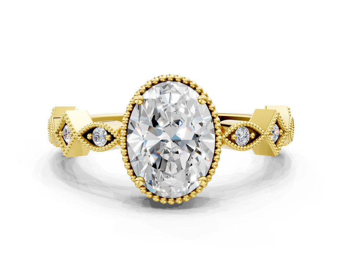 Yellow gold Oval Milgrain Marquise Diamond Twist Band Ring_41