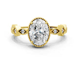 Yellow gold Oval Milgrain Marquise Diamond Twist Band Ring_41