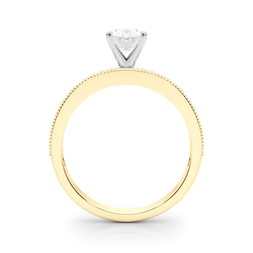 Yellow gold Oval Milgrain Pave Diamond Engagement Ring with Four-Prong Setting 2