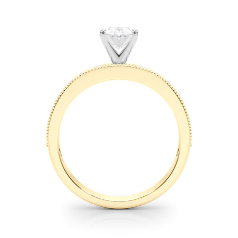 Yellow gold Oval Milgrain Pave Diamond Engagement Ring with Four-Prong Setting 2