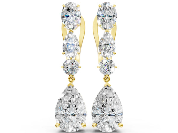 Yellow gold Oval, Pear and Round Diamond Huggie Drop Earrings